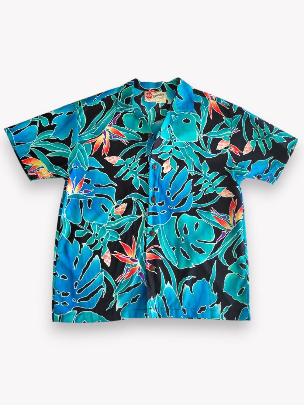 Hilo Hattie Boys Vintage Hawaiian Shirt Size 7 Small Cotton Floral Teal